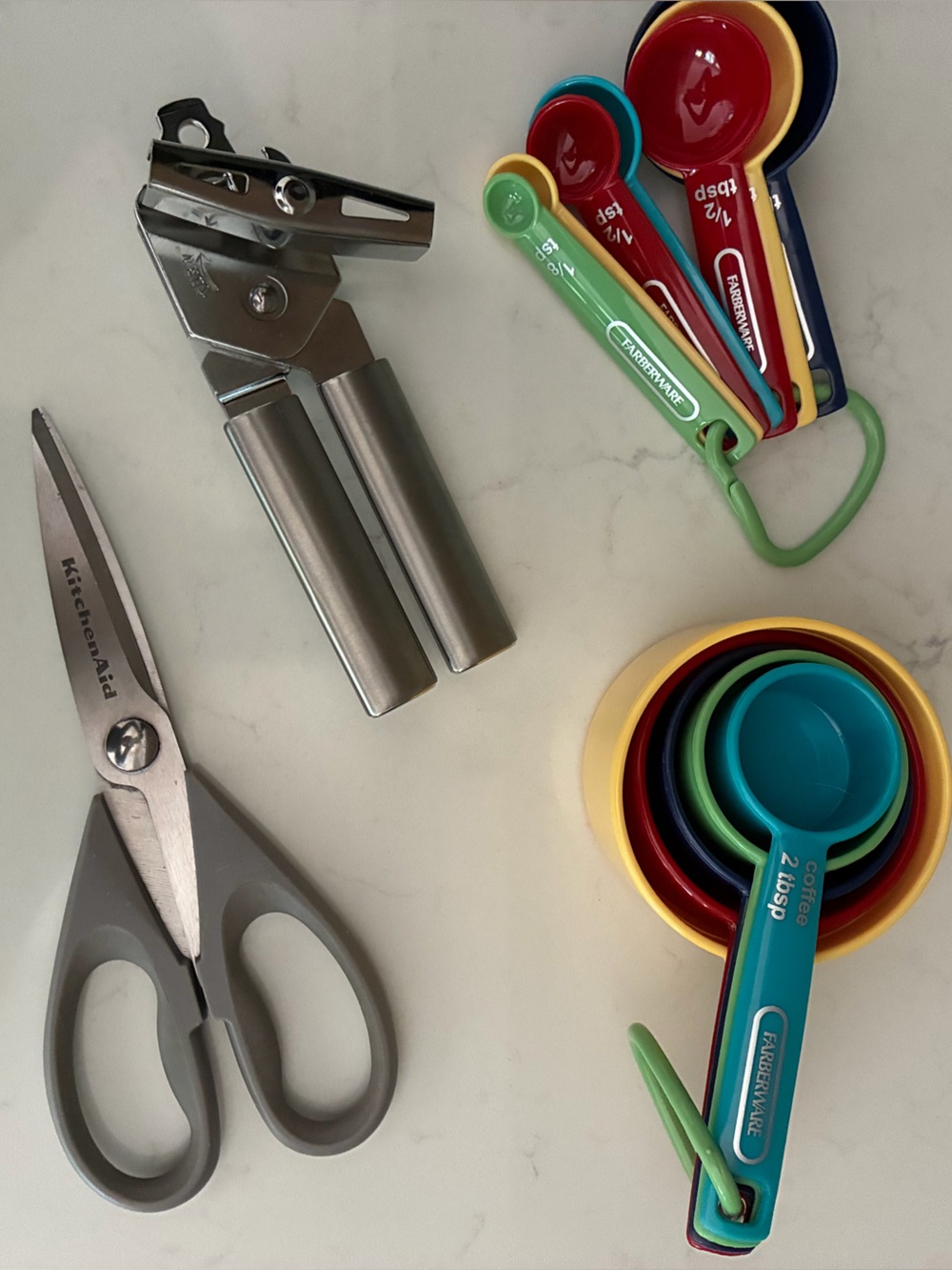 Measuring Cup and Spoon Set Stainless Steel can opener & Kitchen Aid scissors